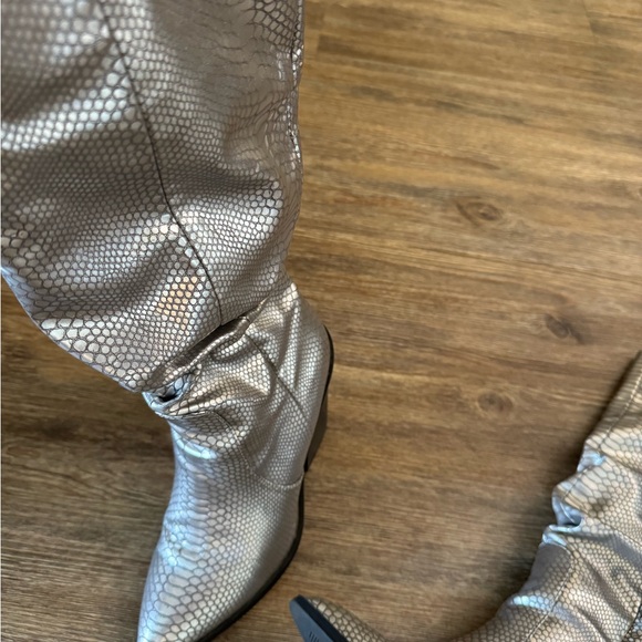 Metallic Silver Snake Skin Print Boots - Picture 5 of 5